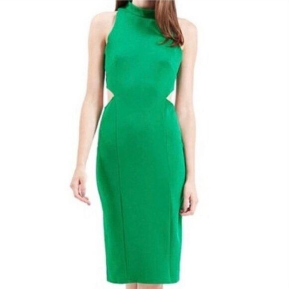 Topshop Green Side Cut Out Bodycon Dress 4 - Picture 1 of 5